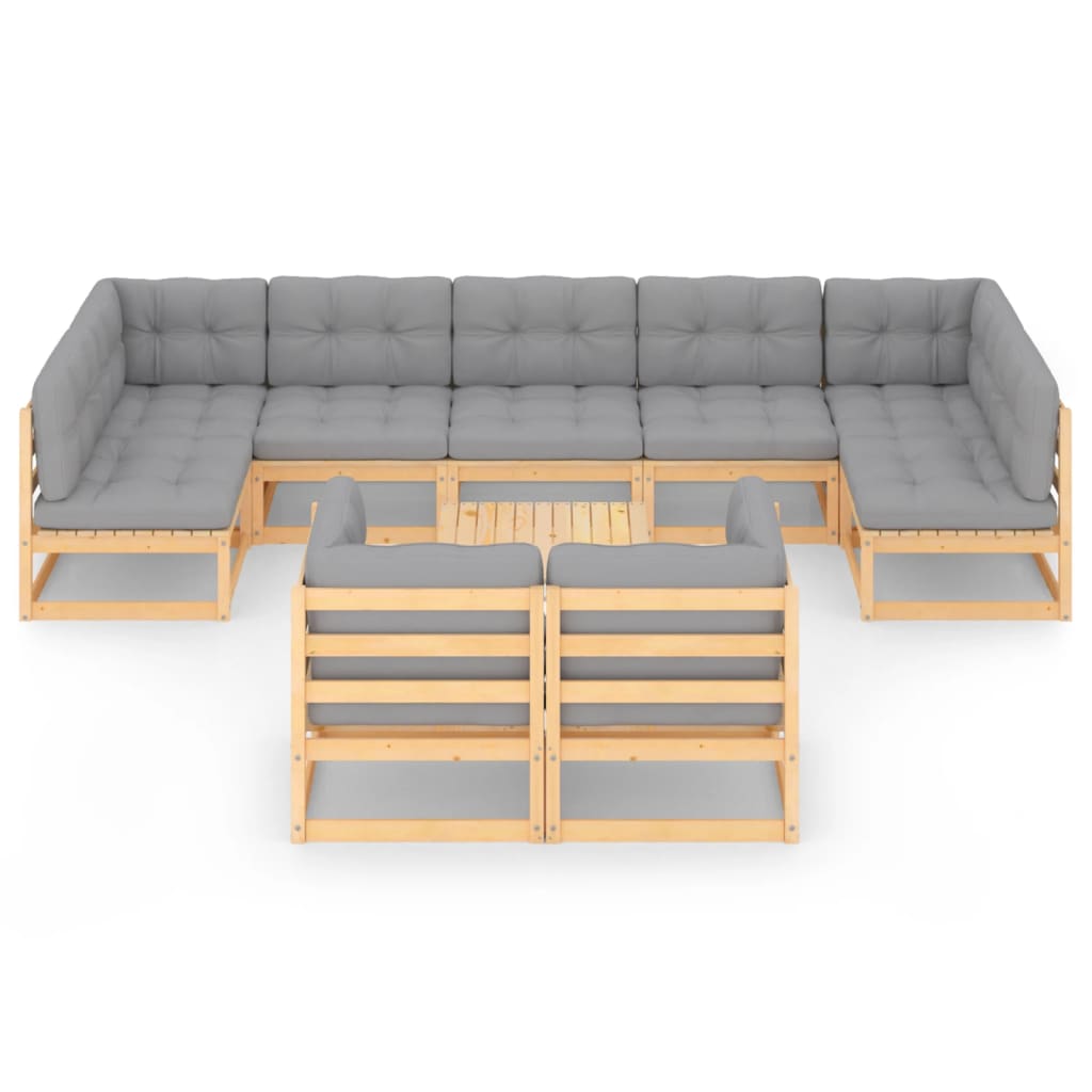 10-tlg. Garten-Lounge-Set mit Kissen Massivholz Kiefer